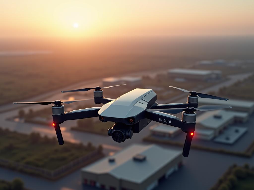 Security drone conducting perimeter patrol